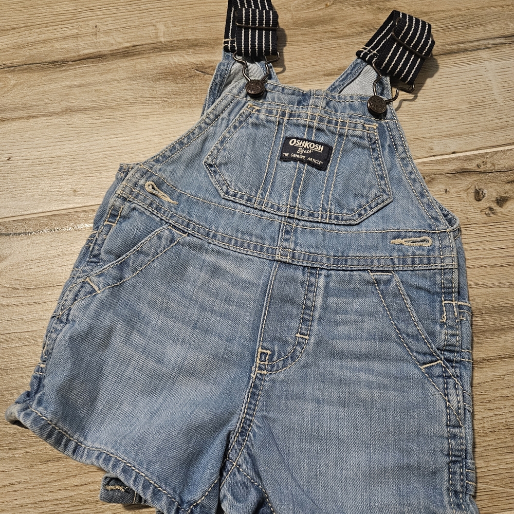 OshKosh B'gosh Light Blue Denim Short Overalls with Striped Straps